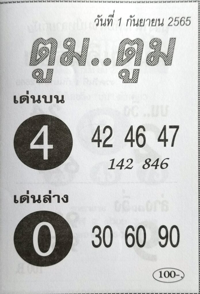 แทงหวย 24 หวยตูมตูม 1/9/65