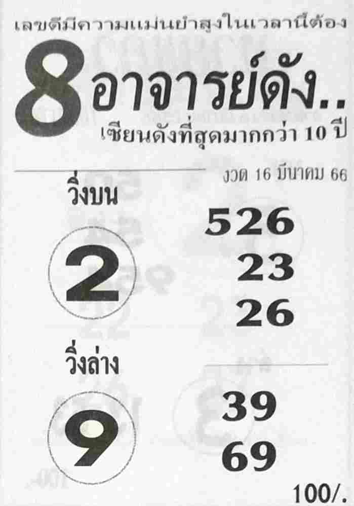 หวยออนไลน์ 8อาจารย์ดัง 16/3/66