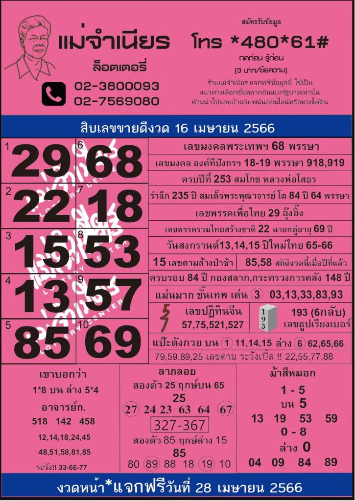 หวยดัง แม่จำเนียร 1/5/66