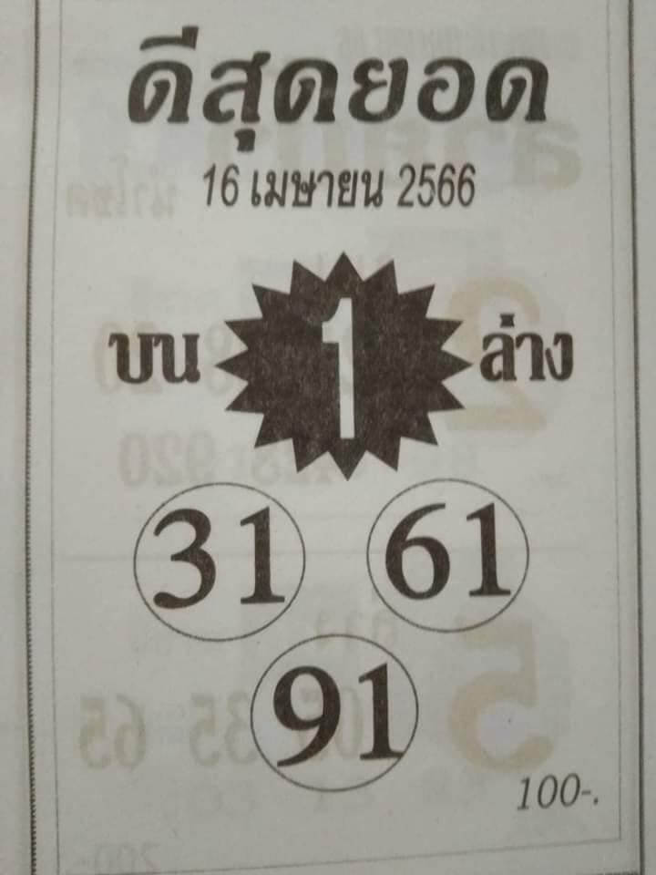 หวยมาแรง ดีสุดยอด 16-4-66