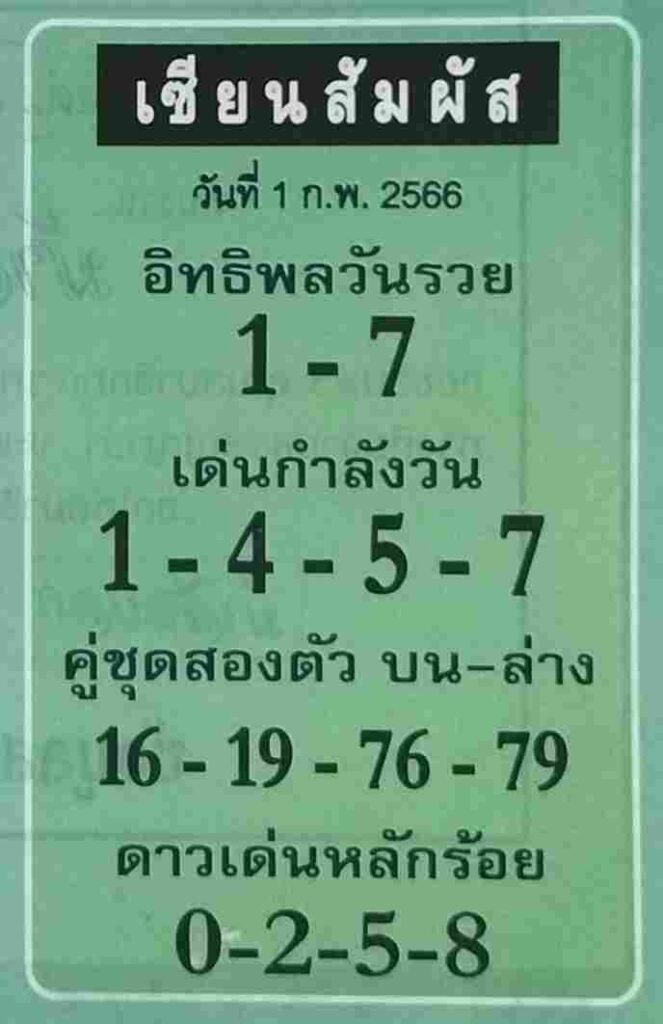 เลขหวยเซียนสัมผัส 1/6/66