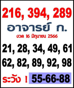 มาแรงหวยอาจารย์ก.ไก่ 16-6-66