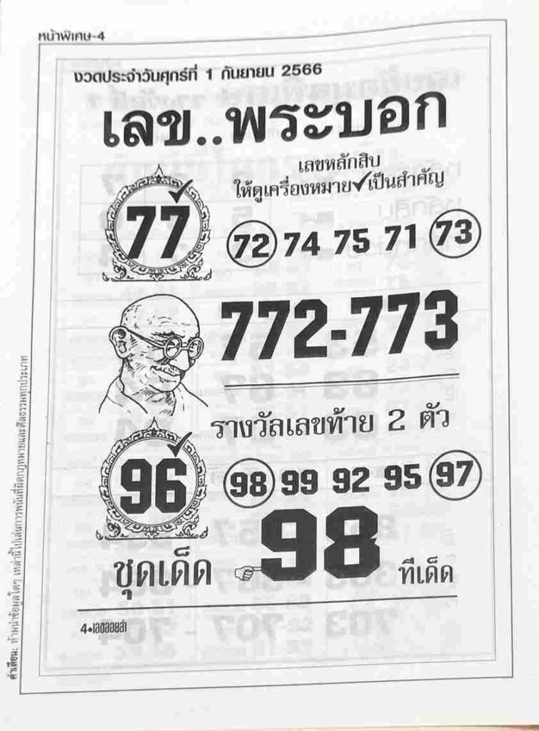 หวยไทย เลขพระบอก 1/9/66
