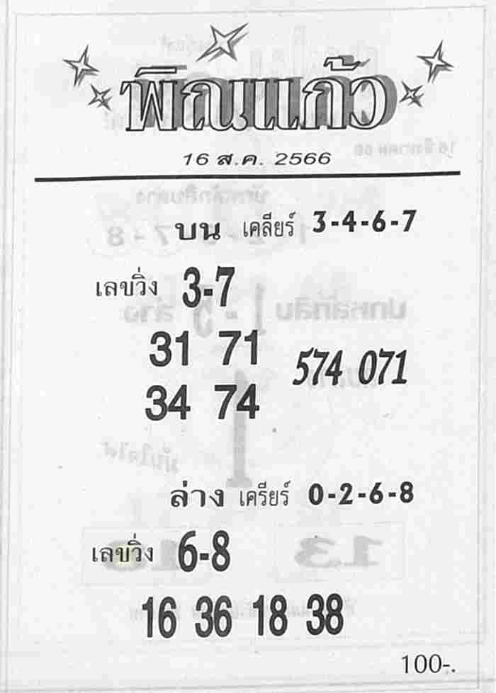 หวยไทย พิณแก้ว 16/8/66