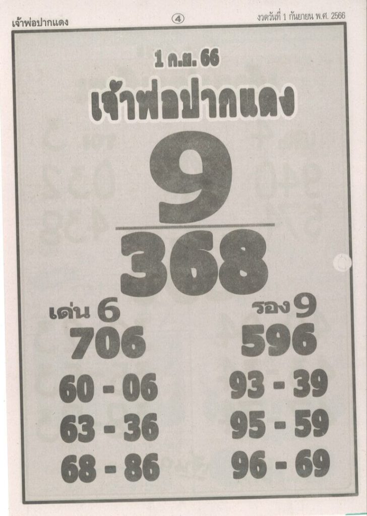 หวยไทย เจ้าพ่อปากแดง 1/9/66 