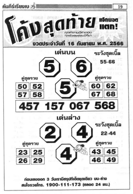 หวยไทย โค้งสุดท้าย 16/9/66
