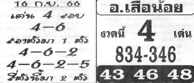 หวยไทย อาจารย์เสือน้อย 16/9/66
