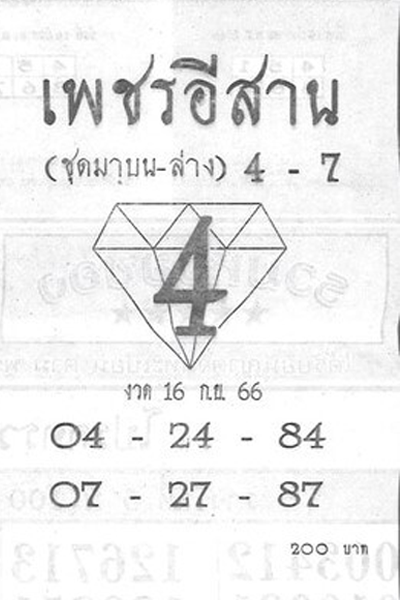 หวยไทย เพชรอีสาน 1/10/66
