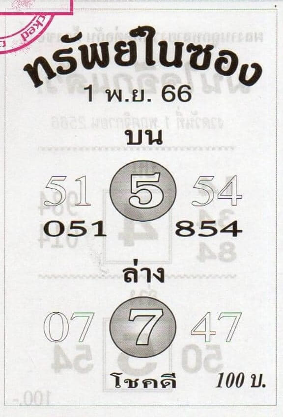 หวยไทย ทรัพย์ในซอง 1/11/66