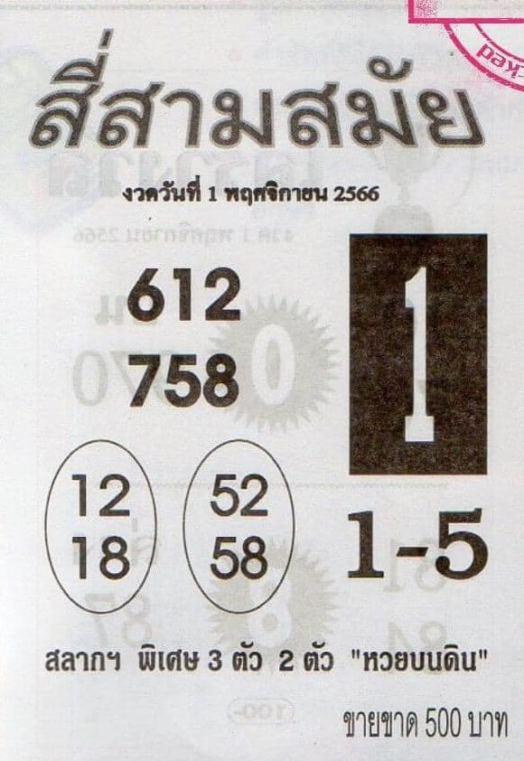 หวยไทย สื่อพลังเลข 1/11/66