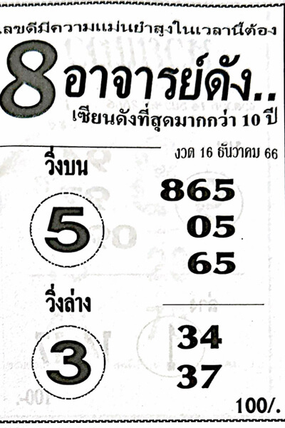 หวยไทย 8อาจารย์ดัง 16/12/66
