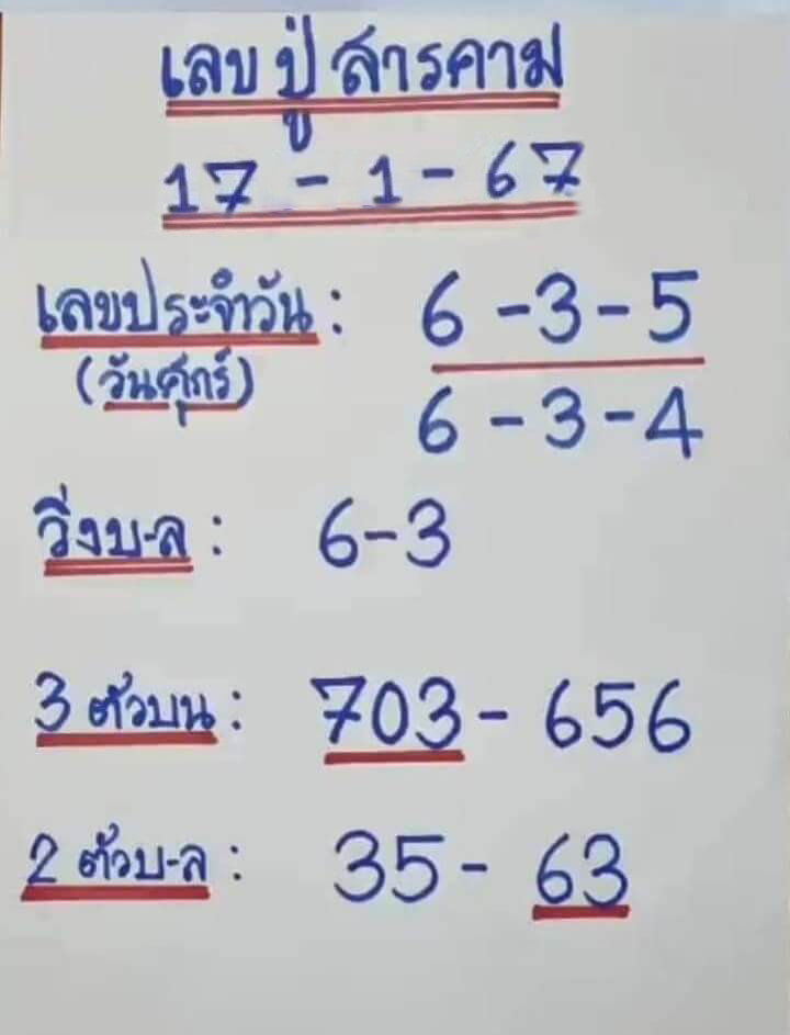 หวยไทย เลขปู่สารคาม 17/1/67